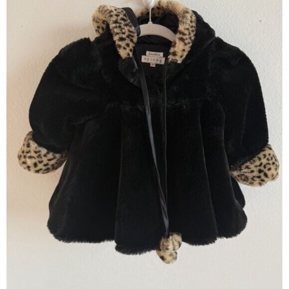 Vintage Helena Neiman Marcus Black Faux Fur Lined Hooded Toddler Coat Size 3T - Picture 4 of 13